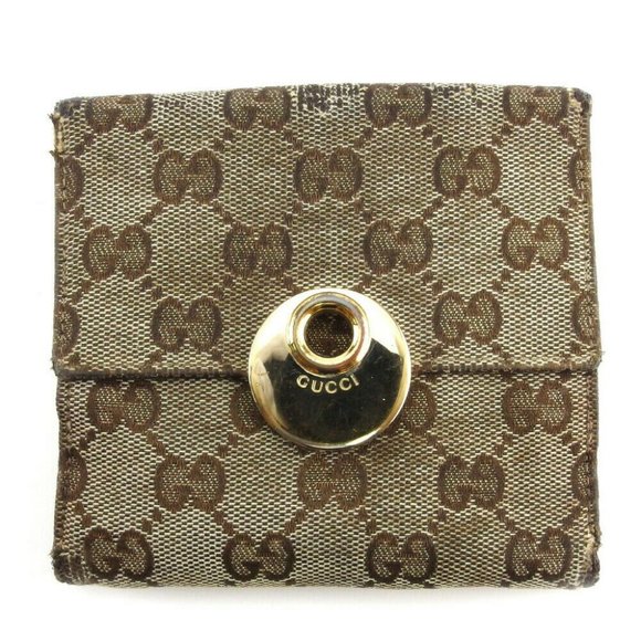 GUCCI W hook purse GG canvas beige canvas �~ leather Authentic - Picture 1 of 9